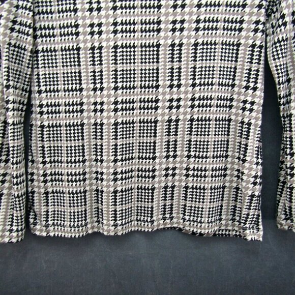 Chicos Plaid Houndstooth Cream Black Taupe Top Size M 1 Long Sleeve 100% Cotton - Picture 3 of 8